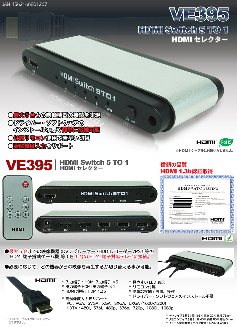 HDMI セレクターVE395